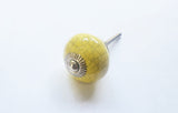 Ceramic lemon yellow rustic deign round 4cm door knob handles C4b