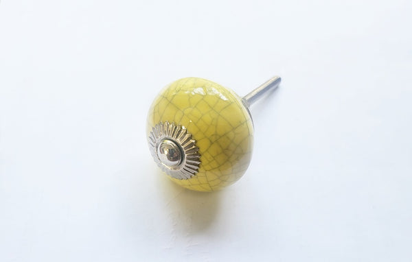 Ceramic lemon yellow rustic deign round 4cm door knob handles C4b