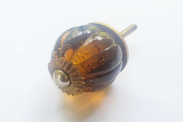 Glass crystal amber flower 4cm round door knob BN k2a