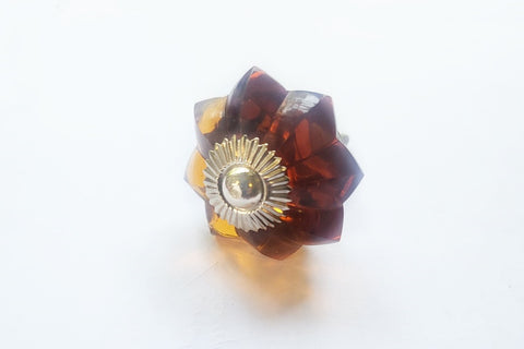 Glass shabby chic darm amber flower 4.5cm pumpkin door knob BN h8b