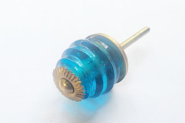 Glass turquoise chunky spiral 4cm round door knob BNE