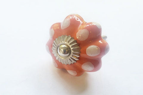 Ceramic vibrant orange funky white dots pumpkin 4.5cm door knob BN d3c
