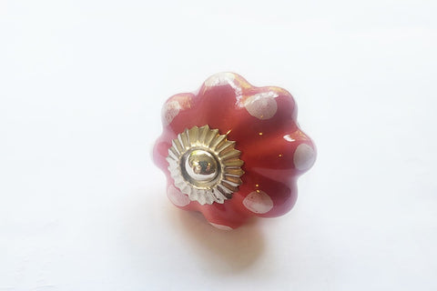 Ceramic vibrant red funky white dots pumpkin 4.5cm door knob BN k8c