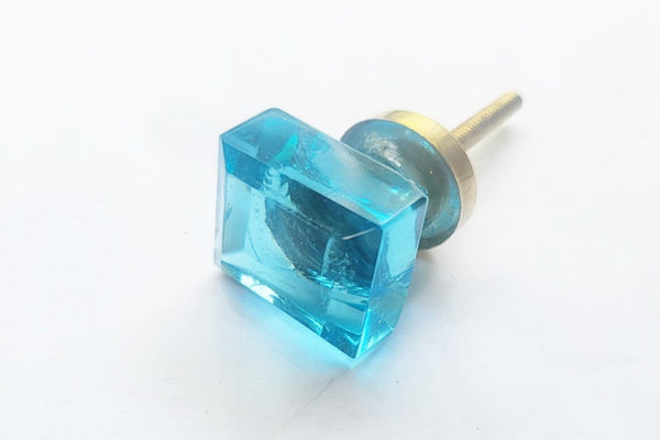 Glass crystal cut turquoise small 3cm round door knob BNE
