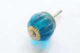 Glass crystal turquoise aqua flower 4cm round door knob BN c22