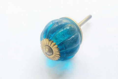 Glass crystal turquoise aqua flower 4cm round door knob BN c22