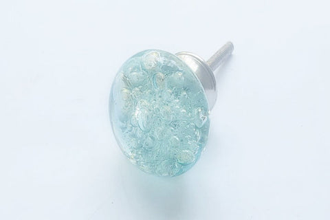 Glass shabby chic aqua ocean bubble design 4cm round door knob BN c22