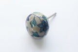 Ceramic blue aqua teal delicate floral design 4cm round door knob pulls handles BN c22