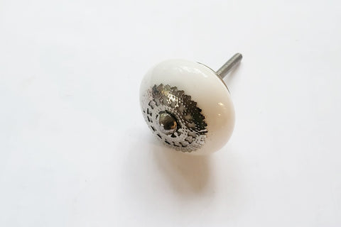 Ceramic elegant white metal silver decor vintage style 4cm door knob BNE