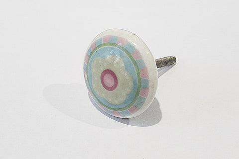 Ceramic baby pastel green red pink printed floral 4cm door knob d20c