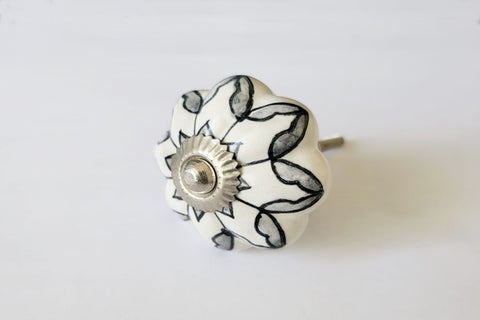 Ceramic elegant gray  white floral beautiful 4cm pumpkin door knobs c23a