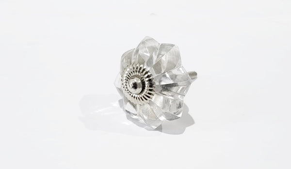 Glass shabby chic clear flower 4.5cm pumpkin door knob F8a