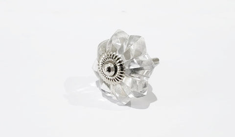Glass shabby chic clear flower 4.5cm pumpkin door knob F8a