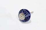 Ceramic royal blue floral design round 4cm door d9c
