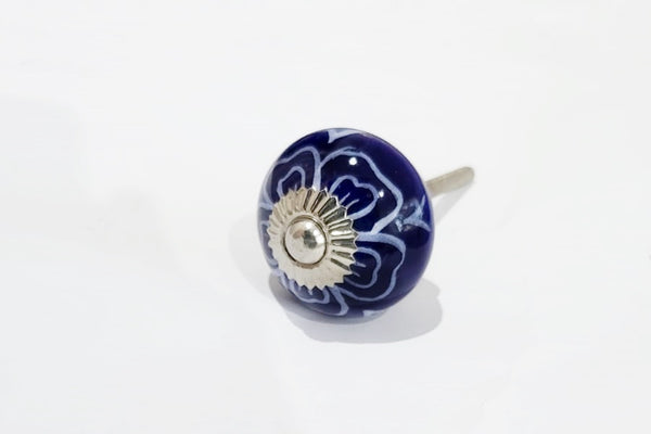 Ceramic royal blue floral design round 4cm door d9c