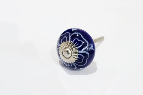 Ceramic royal blue floral design round 4cm door d9c