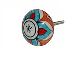Ceramic orange aqua funky floral design round 4cm door knobs handles pulls C7c