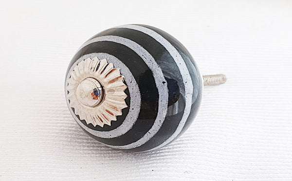 Ceramic black white spiral design decorative 4cm round door knob