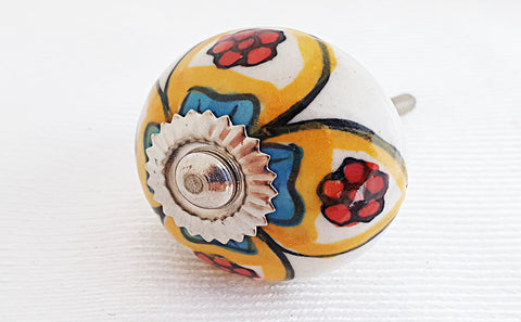 Ceramic Colorful floral red yellow round 4cm door knob