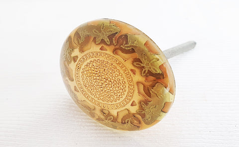 Acrylic retro oriental design yellow gold 4cm round door knob