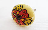 Ceramic red yellow unique flower round 4.5cm door knob D2