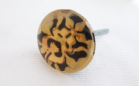 Acrylic black gold oriental vintage design 4cm round door knob D13