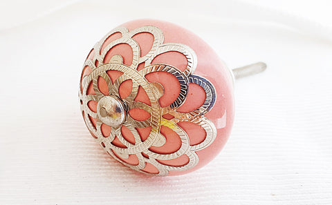Ceramic pink shabby chic metal oriental style 4.5cm round door knob