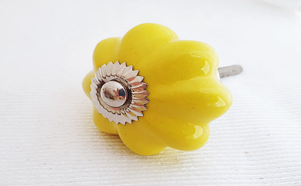Ceramic vibrant yellow pumpkin 4cm door knob