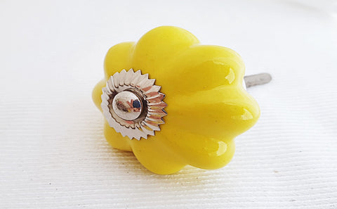 Ceramic vibrant yellow pumpkin 4cm door knob