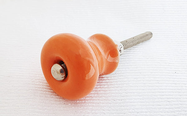 Ceramic small delicate orange round 32mm door knob D15