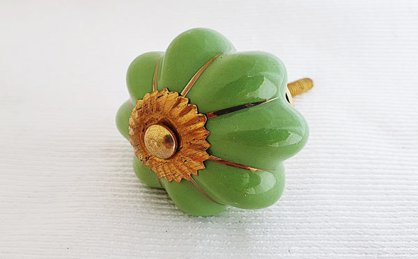 Ceramic apple green gold  shabby chic 4cm pumpkin door knob