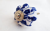 Ceramic blue white floral unique design 4.5cm pumpkin door knob