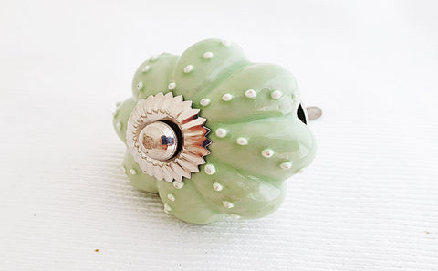 Ceramic apple green embossed unique 4.5cm pumpkin door knob SB