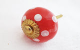 Ceramic vibrant red white dots funky round 4cm door knob