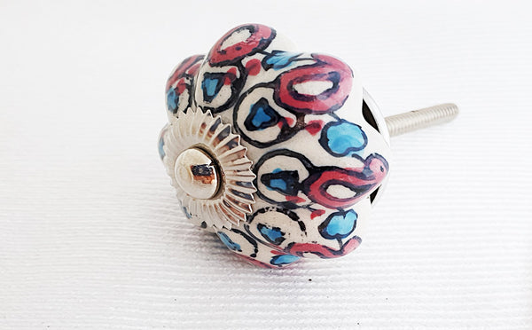 Ceramic delicate floral blue pink 4.5cm pumpkin door knob AF4