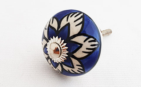 Ceramic royal blue flower 4cm round door knob