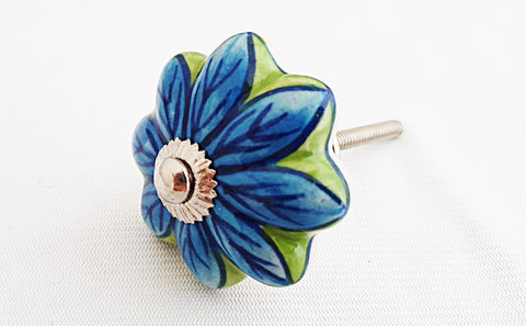 Ceramic turquoise green  flower pumpkin 4.5cm door knob