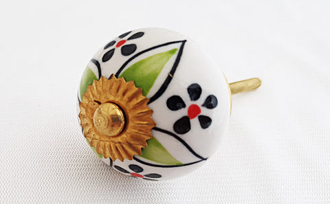 Ceramic green blue white floral 4cm round door knob