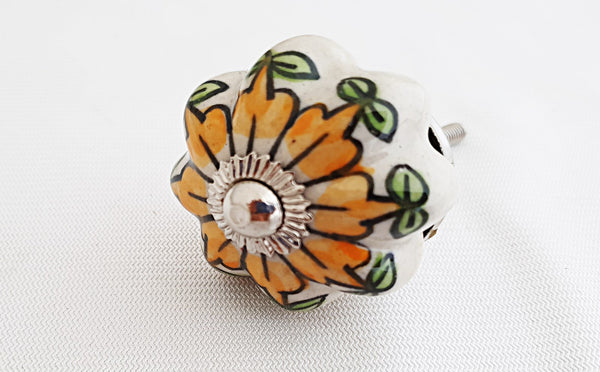 Ceramic orange green flower pumpkin 4.5cm door knob F2