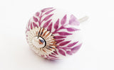 Ceramic eggplant purple white flower funky 4cm round door knob
