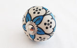 Ceramic aqua blue white greek design round 4cm door knob