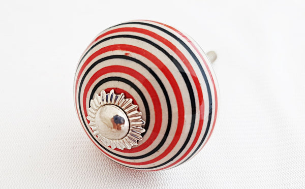 Ceramic black red white spiral 4cm round door knob B13