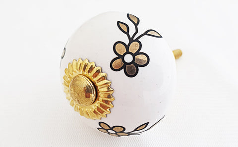 Ceramic elegant white gold shabby chicfloral  4cm round door knob DUB