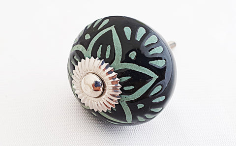 Ceramic chocolate brown unique embossed 4cm round door knobs C9d