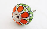 Ceramic red green white flower round 4cm door knob