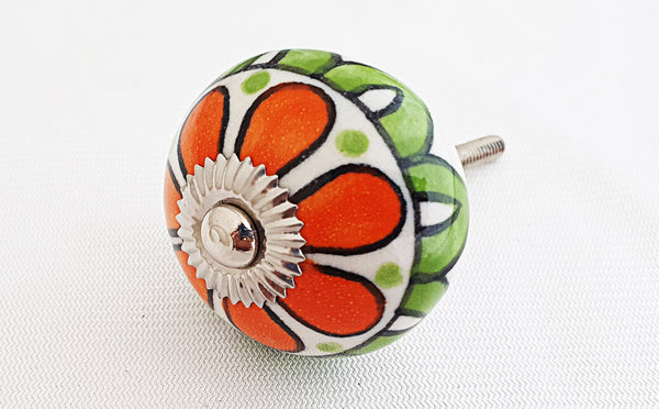 Ceramic red green white flower round 4cm door knob