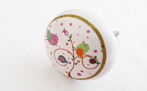 Ceramic kids colorful birds shabby chic printed round 4cm door knob
