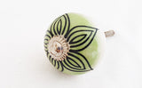 Ceramic green black delicate flower 4cm round door knob