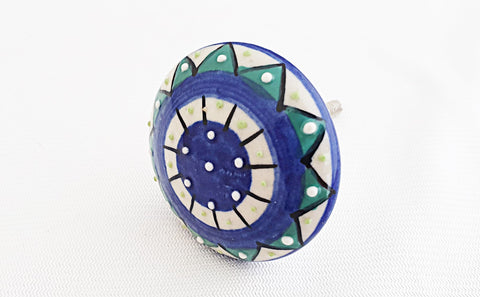 Ceramic beautiful aqua blue unique embossed 4.5cm round door knob