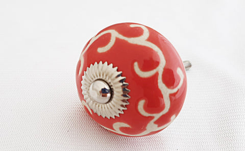 Ceramic retro vintage style red embossed 4cm round door knob e9b